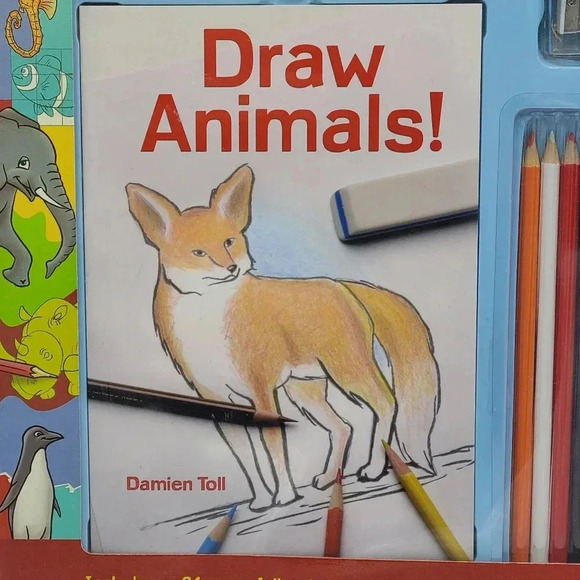Draw Animals! Book and Full Art Kit by Mud Puddle Inc. NIB Book Colored Pencils - Picture 2 of 9
